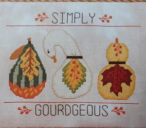 Cross Stitch "SIMPLY GOURDGEOUS" pattern ~ Autumn, gourds, leaves, goose  - Picture 1 of 1
