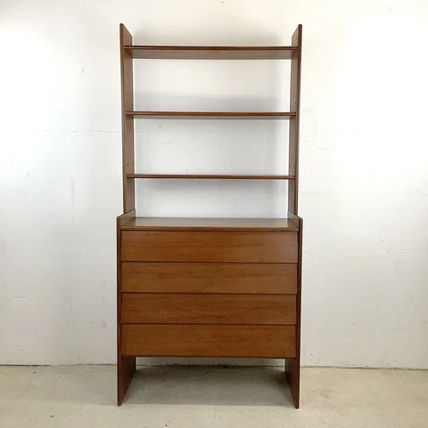 Mid-Century Scandinavian Modern Teak Dresser With Shelf Topper Cover