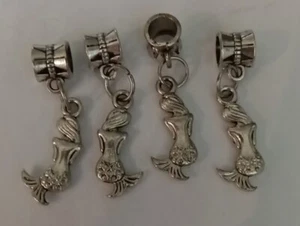 Lot Of 4 Beautiful Shiny Silver Tone Mermaid Dangle Charm Bead Gift Fit Bracelet - Picture 1 of 15