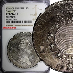 SWEDEN Gustaf III Silver 1781 1 Riksdaler NGC XF DETAILS Dav-1736,KM# 527 (219) - Picture 1 of 4