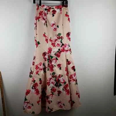 Maxi coqueta floral rosa rojo falda sirena acampanada roseta talla 4 Xscape para mujer Foto 1 de 4
