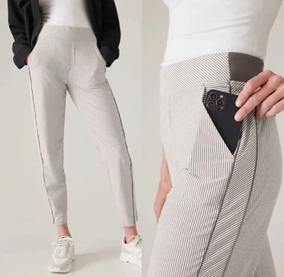 Athleta Pin 条纹布鲁克林纹理运动休闲踝裤灰色和白色 2P 码 — 第 1/4 张图片