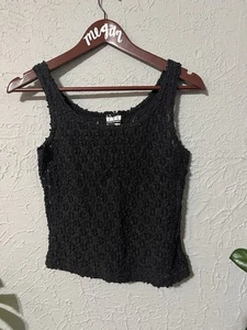 Vintage Essential Yarn Elements E.Y.E Crocheted Lace Cropped Shirt Large (Small) - Picture 1 of 13