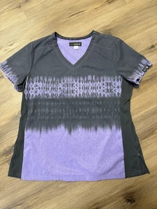 Koi Basics Scrub Top Heather Charcoal Purple Lightweight Stretch Women’s Sz Lg - Picture 1 of 8