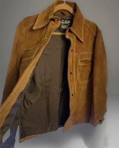 Herren Medium Vintage 1970er Sears Western braun Wildleder durchgehend Leder Hemd Jacke - Bild 1 von 22