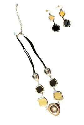 Lia Sophia Black & Yellow Enamel Necklace & Earrings Set - Image 1 of 4