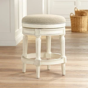 Oliver Wood Swivel Bar Stool 24 1/2" High Footrest Cream Kitchen Counter Island - Picture 1 of 9
