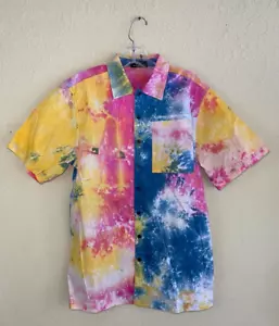 Pleasures Mens Tie Dye Dizzy Short Sleeve Button Down Multicolor Size Small - Picture 1 of 4
