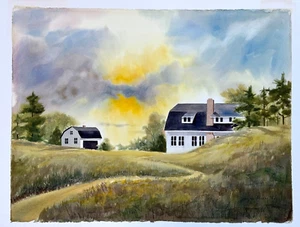 SUZIE ALVEY SIGNED ORIGINAL WATERCOLOR PAINTING HOUSES LANDSCAPE GARDEN CITY - Picture 1 of 13
