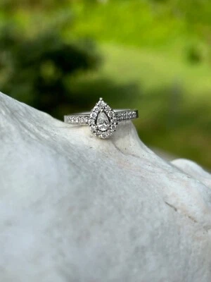 2.3 DWT 14 KT White Gold Pear Teardrop Diamond Engagement Wedding Ring Sz: 9.5 - Image 1 of 4