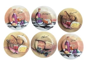 Set of 6 Italian App. Plates Vino Panera Fromaggio Olivas Excel. Used Cond. 8” - Picture 1 of 2