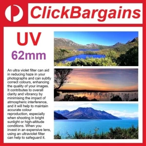 62mm UV Ultraviolet Camera Lens Protector Filter 62 mm Canon Nikon Olympus etc - Picture 1 of 4