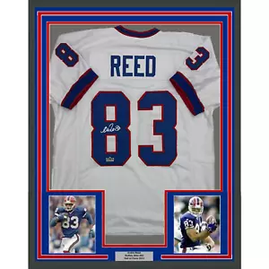 Framed Facsimile Autographed Andre Reed 35x39 Buffalo White Reprint Jersey - Picture 1 of 2