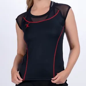 Womens Short Sleeve Shirt Gilbert Netball Gym Yoga Sports Black Red Navy Sz 6-18 - Picture 1 of 6