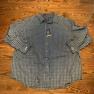 Roundtree & Yorke NWT Men's Long Sleeve Button up Blue Plaid Silky Finish 4XT - Picture 1 of 9