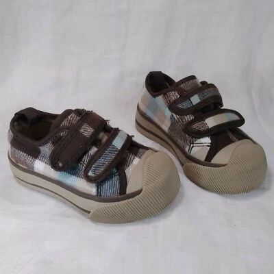 Tenis Atléticos Gymboree a Cuadros ZAPATOS Niño Pequeño Talla 4 Marrón Tostado Azul Tenis Niños Foto 1 de 4