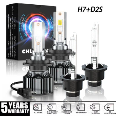 LED Headlight Bulb H7 High Beam D2S Low Beam 6500K For BMW 645Ci 2004-2005 - Image 1 of 4