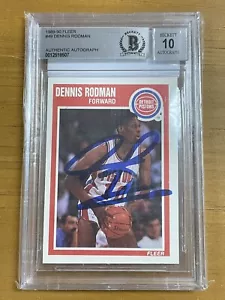BGS 10 1989-90 Fleer #49 Dennis Rodman Authentic Autograph Detroit Pistons - Picture 1 of 2