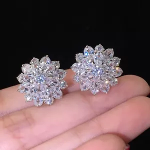 AAA Cubic Zirconia Crystal Flower Stud Earrings for Women, Flower Earring,Gifts - Picture 1 of 5