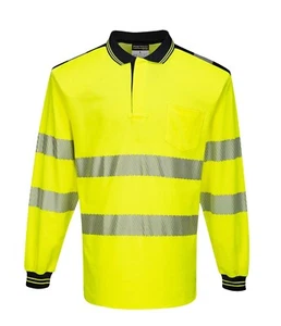 Portwest T184 PW3 Hi Vis Reflective Long Sleeve Polo Shirt Contrast - Picture 1 of 4