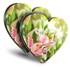 2x Heart MDF Coasters - Pretty Pink Lily Flowers Lilies  #24015
