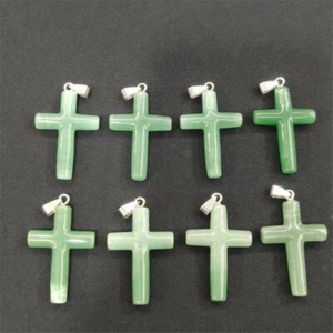 8pcs Natural Green Aventurine Stone Cross Pendants Fit Necklaces Jewelry Making - Picture 1 of 4