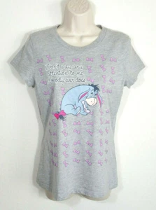 Disney Eeyore Women Large Gray Heather T-shirt Tee Top Cotton Cap Short Sleeve - Picture 1 of 8