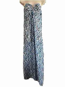 Vestido Moontide Mosaico Azul Marino Largo en V Sin Tirantes Ropa de Playa Cubrir Sarong - Imagen 1 de 2