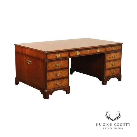 Kittinger Chippendale Style Mahogany and Burl Partner's Desk Cover