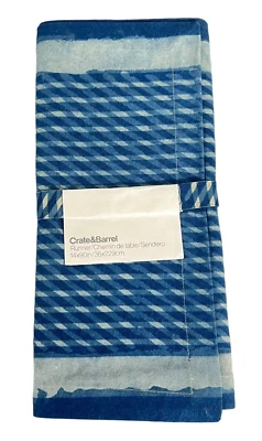 Crate & Barrel Table Runner Indigo Blue Block Print Nautical Beachy 14"x 90" - Image 1 of 4