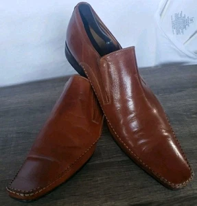 Mocassini scarpe uomo Gianni Versace taglia 45 US 12 pelle marrone punta quadrata cucite - Foto 1 di 14