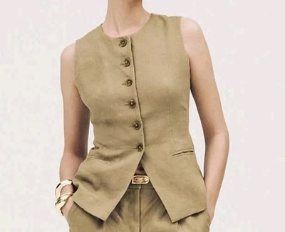 Chaleco J.Crew Cutaway Top en Lino, Talla 20, Color Verde Foto 1 de 4