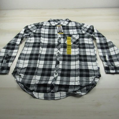 Camisa feminina Gap média preta branca algodão macio botão para baixo xadrez Billie - Imagem 1 de 4