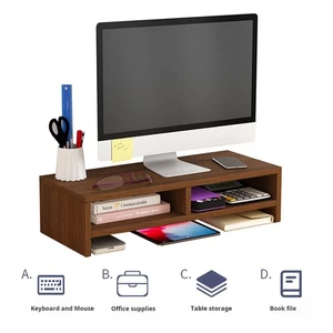 Long-lasting Desk Organizer Wooden Computer Stand Riser with Storage - Zdjęcie 1 z 13