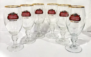 Stella Artois Belgium Gold Rim Stemmed Beer Chalices 40cl - 13.5oz Lot Of 6 - Picture 1 of 6