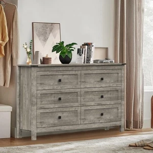 Farmhouse 6 Drawer Dresser for Bedroom, Wide Wood Dresser with Metal Handle f... - Picture 1 of 7
