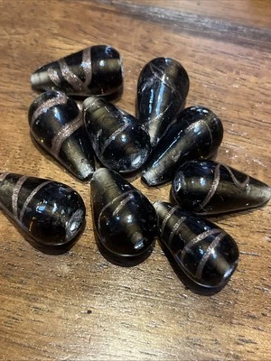 Lote de 5 cuentas antiguas de lágrima de lámina dorada de vidrio artístico de Murano Foto 1 de 4