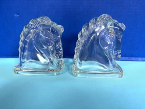 Vintage Federal Glass Clear Heavy Horse Head Bookends - Picture 1 of 3