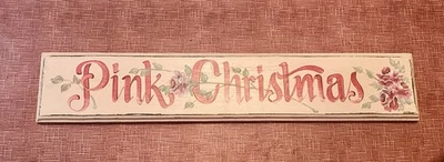 🌹HP SHABBY COTTAGE CHIC ROSAS PINTADAS A MANO FELIZ ROSA NAVIDAD SIGNO PLACA DE MADERA Foto 1 de 4
