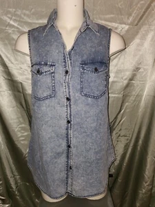 JAPNA Sleeveless Acid Washed Blue Denim Jeans Style Top Size M - Picture 1 of 4