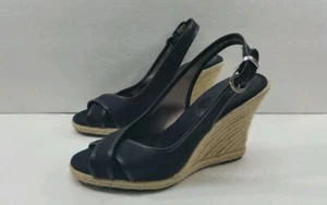 Banana Republic Black Straw Wedge Sandals - 8M - Picture 1 of 12