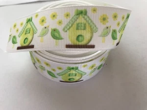 Grosgrain Bird with Bird House Ribbon 1" 25mm - Picture 1 of 1