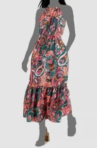 $90 INC International Concepts Women's Pink Floral Halter Neck Maxi Dress Size 8 - Picture 1 of 2