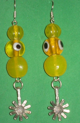DAISY EARRINGS w/ YELLOW GLASS BEADS-HANDCRAFTED - Image 1 of 2