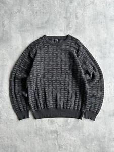 VINTAGE 90s Mino Milano Knit Textured Sweater Sweatshirt Black Wool M Italy  - Picture 1 of 4