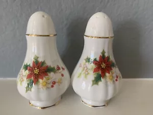 Royal Albert Poinsettia Pattern Salt And Pepper Shakers 3.5" 5 And 9 Holes - Picture 1 of 2