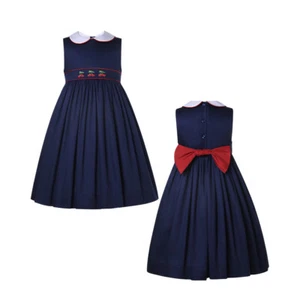 Sweet Girls Summer Dress Sleevess Peter Pan Collar Cherry Embroidery Toddler - Picture 1 of 13