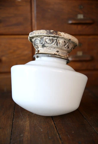 Antique school house light fixture schoolhouse glass chandelier cast iron mount Cover
