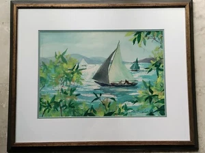 Robert F. Calrow (1916-2012) Sailboats in Harbor watercolor painting - Imagen 1 de 13