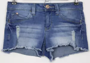 YMI Größe 3 Damen kurze Shorts Reißverschluss ausgefranster Saum distressed Stretch blau - Bild 1 von 5